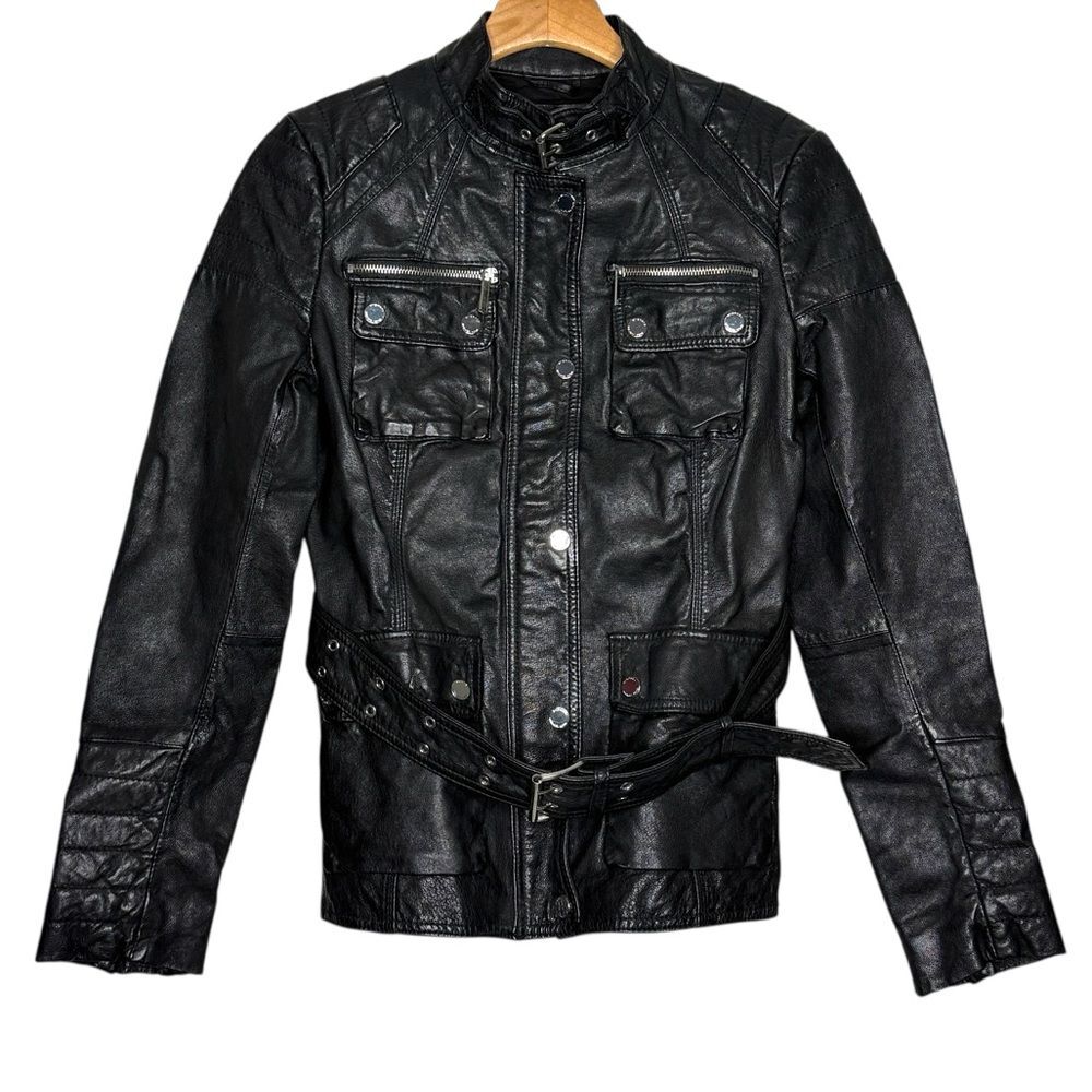 EUC Michael Kors Black Leather Motorcycle Biker Jacket Women’s Sz S
